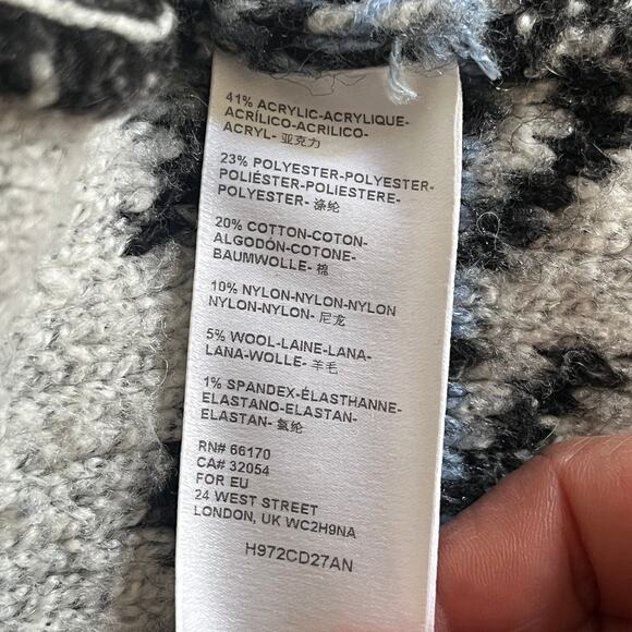 Anthropologie Nia Hooded Geometric Cardigan Gray White Blue Wool Blend S Petite - Picture 6 of 9